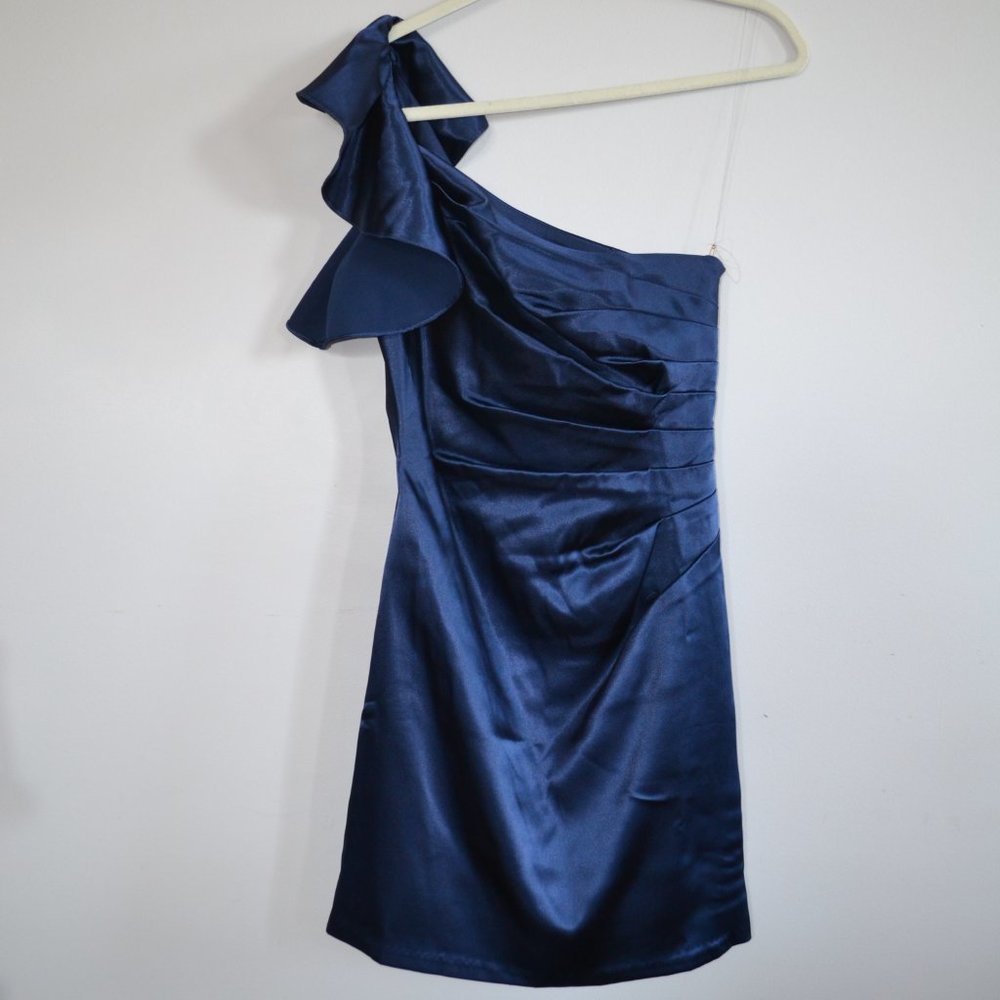Navy One-Shouldered Party Dress